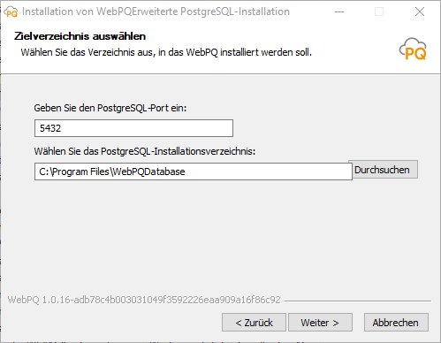 Installationsassistent fuer die erweiterte PostgreSQL-Installation