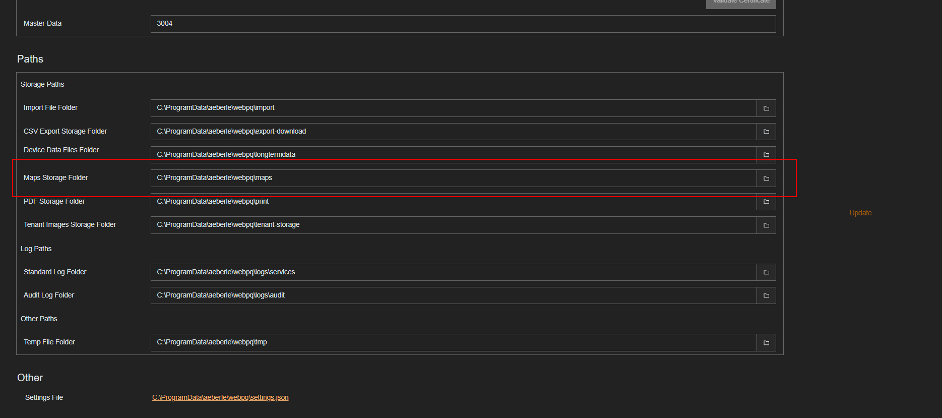 Path Einstellung für Maps View