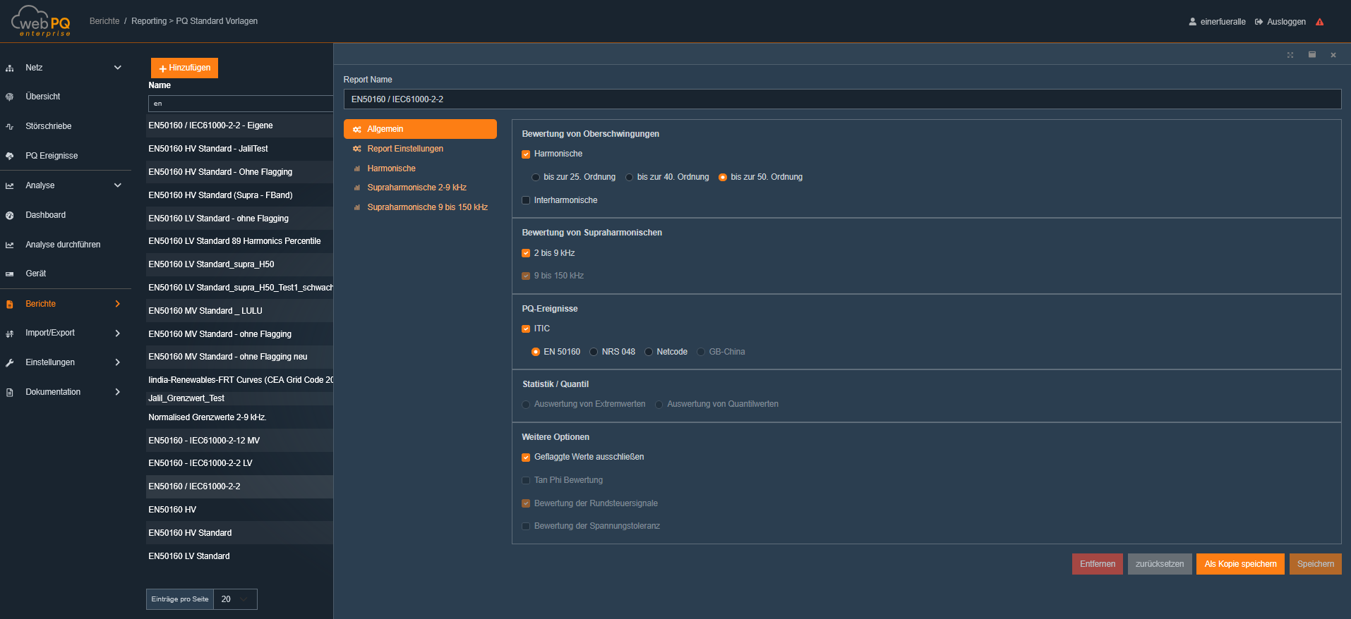 Grenzwerte für Spannungsqualitätsnormen