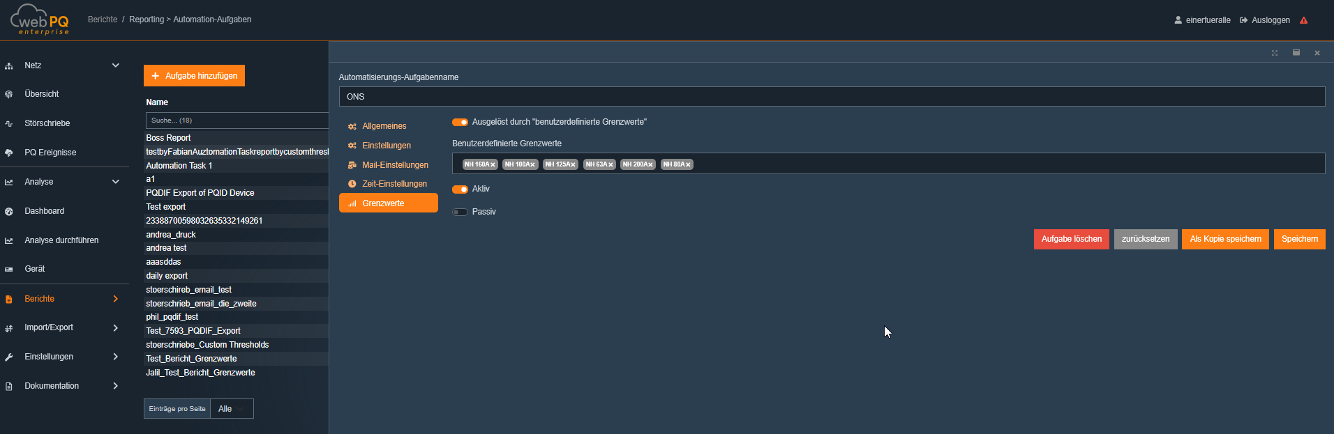 Dialog zur Konfiguration eines Automatisierungstriggers basierend auf kundenspezifischen Grenzwerten