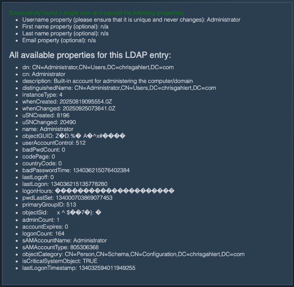 LDAP Test Screenshot