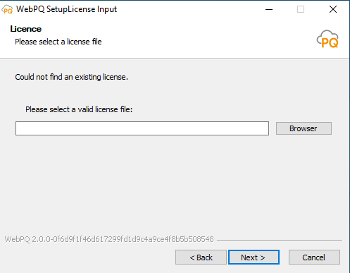 Installation assistant with license file selection