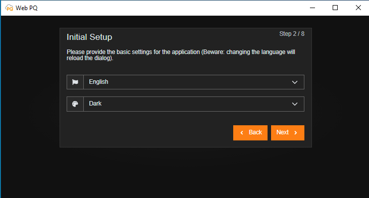 Initial setup step for selecting language and layout