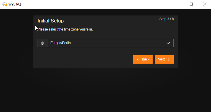Initial setup step for selecting the user time zone