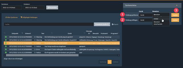 Dialog for acknowledging individual system messages per device or user