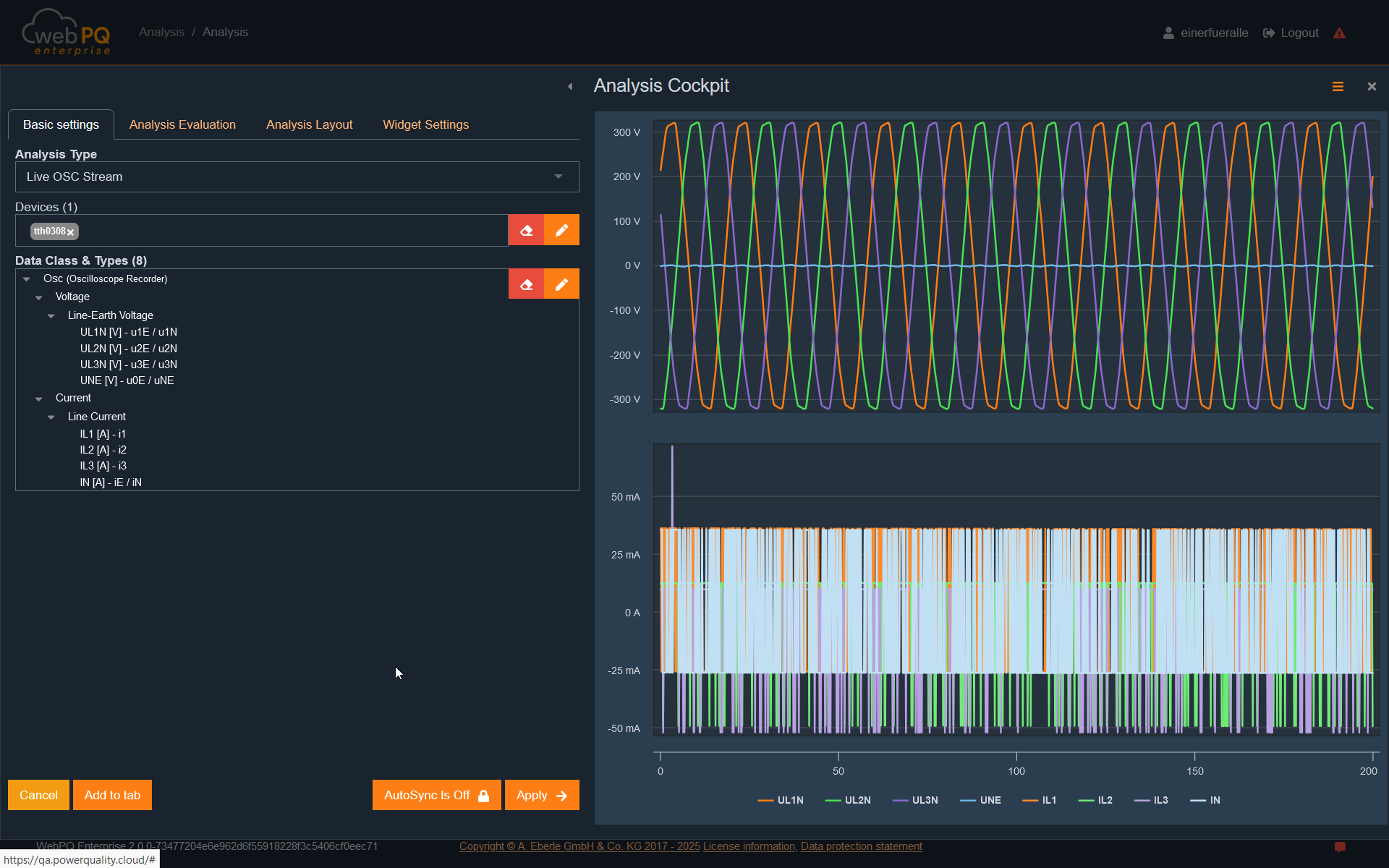 Live oscilloscope image