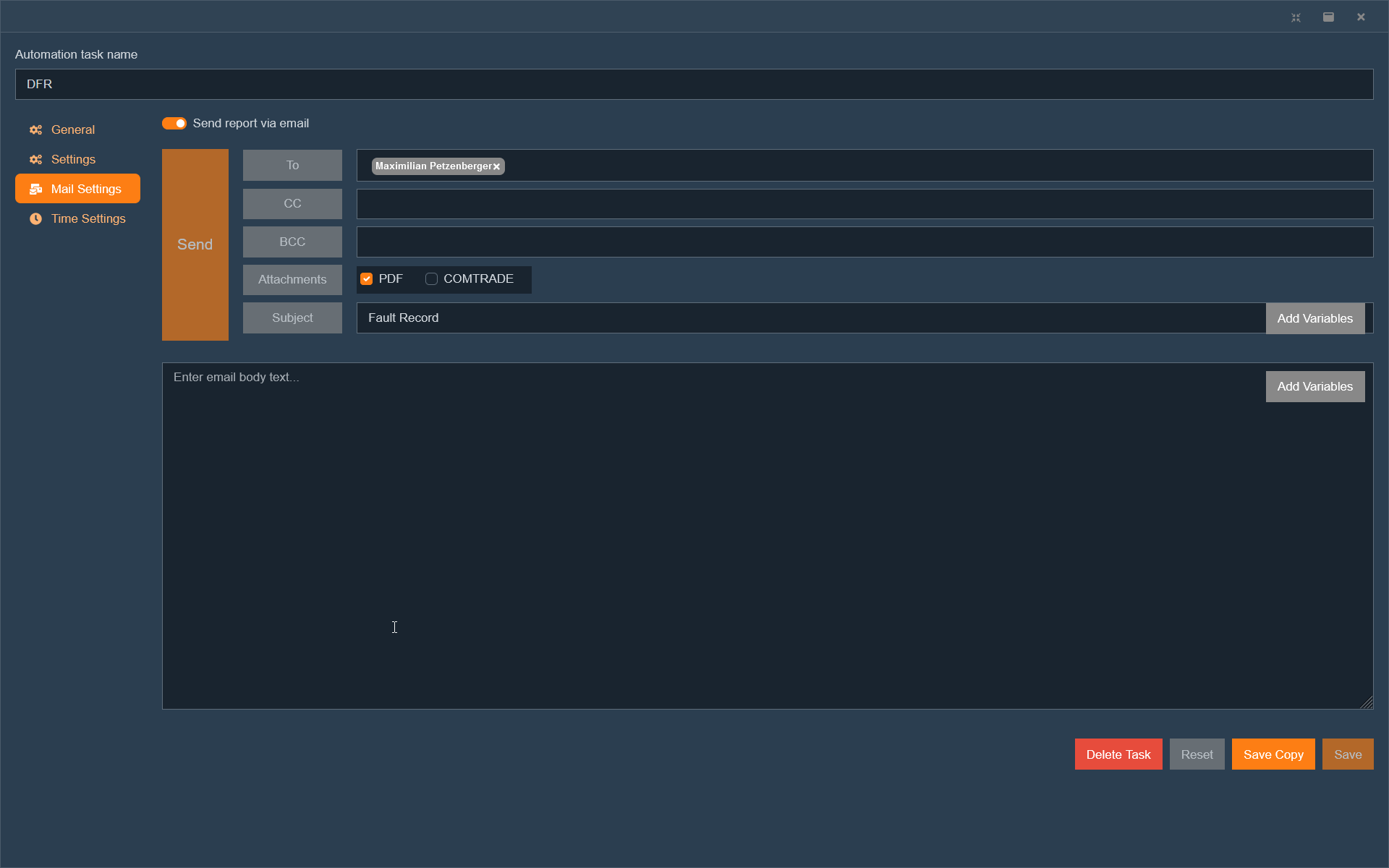 Disturbance Record Task