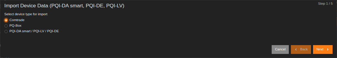 Import wizard with Comtrade selected